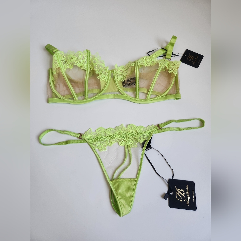 ๐SET๐ Honey Birdette AMELIE LIME BRA 38H thong XL brief XL NWT - Picture 5 of 12